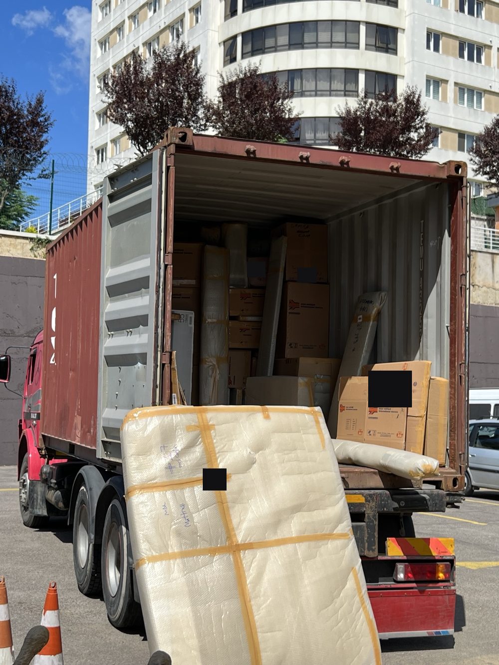 Our belongings being loaded into a moving truck in Istanbul.